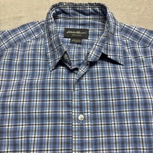 Eddie Bauer Button-Up Shirt Mens S Blue Plaid Chest‎ Pocket Short Sleeve Outdoor